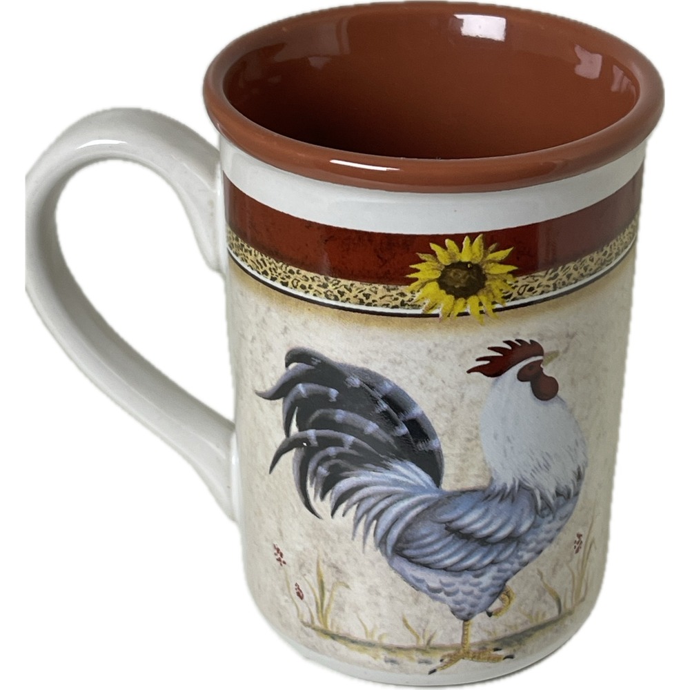 Gibson Everyday Rooster Sunflower Coffee Mug Farmhouse Ceramic Tea Cup 4.5 inch